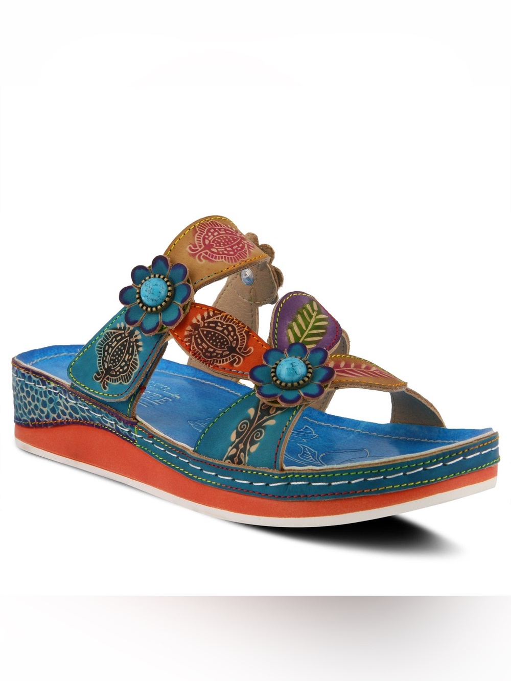 L'Artiste Spring Step Genuine Leather Pillow Sandals 41 US 10 Floral Boho Art